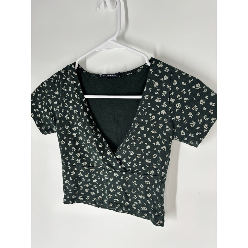 Brandy‎ Melville Womens Y2K Amara Floral Crop Top Sz S V Neck Ditsy Cottage Wrap - Picture 11 of 14